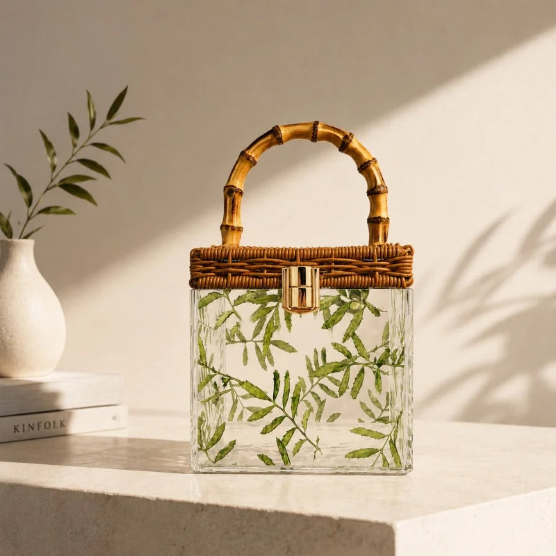 Lorna Rattan Bamboo-Leaf Clutch