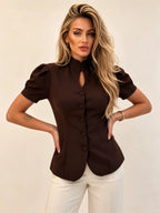 Celine Keyhole Puff-Sleeve Blouse