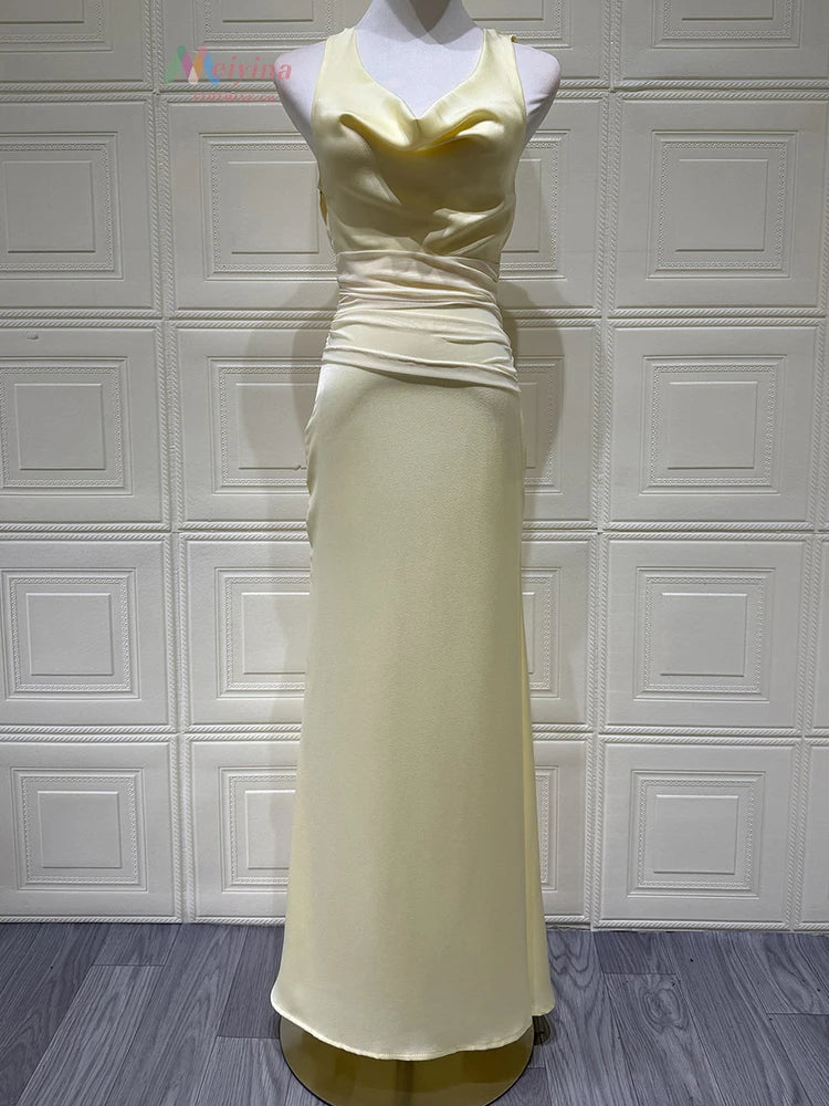 Lucienne Satin Cowl-Neck Backless Maxi Dress