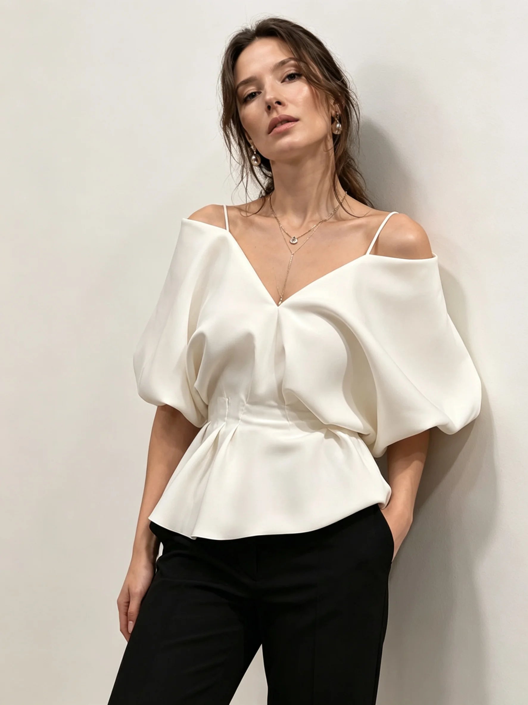 Brielle Satin Off-Shoulder Blouse