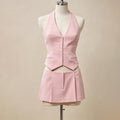 Mireille Halter Vest & Pleated Mini Skirt Set