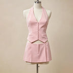 Mireille Halter Vest & Pleated Mini Skirt Set