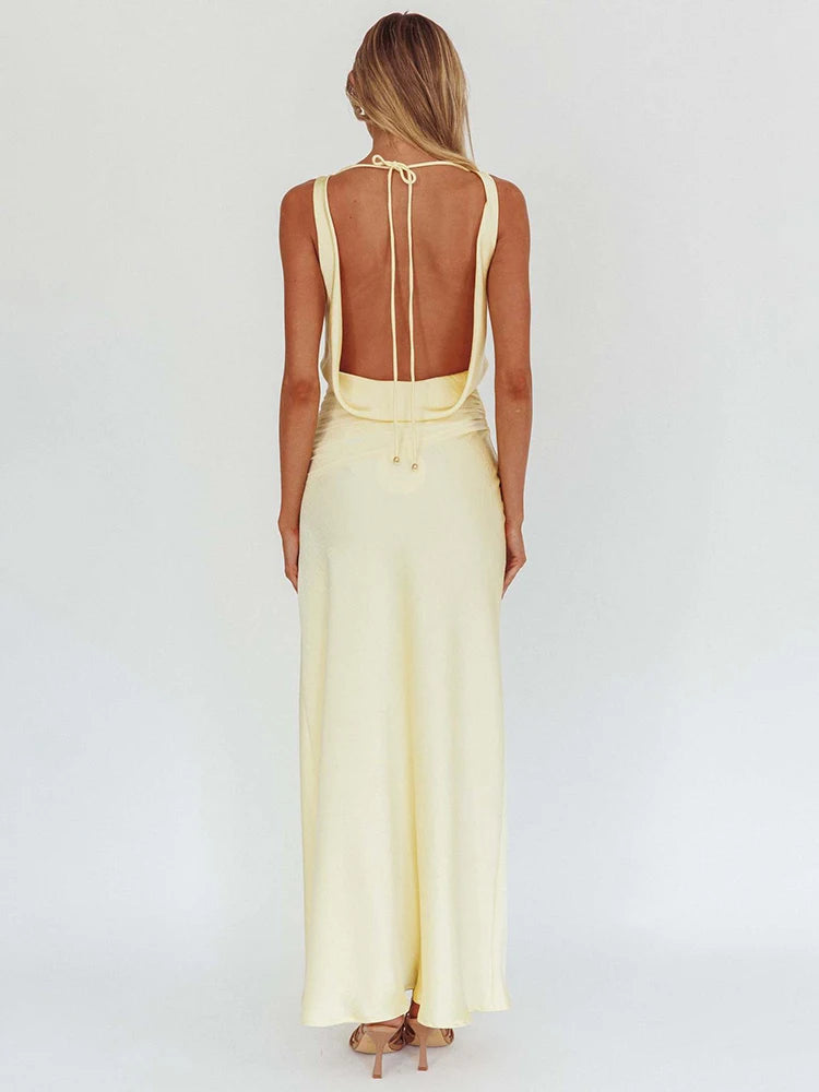 Lucienne Satin Cowl-Neck Backless Maxi Dress