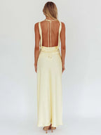 Lucienne Satin Cowl-Neck Backless Maxi Dress