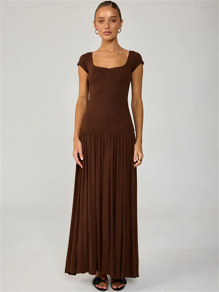 Monroe Square Cap-Sleeve Midi Dress