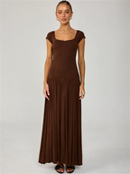 Monroe Square Cap-Sleeve Midi Dress