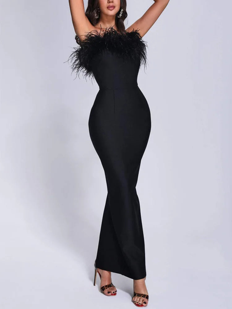 Rosalind Feather-Trim Strapless Mini Dress