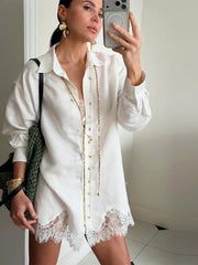Lace-Trim Blouse Set – Fira