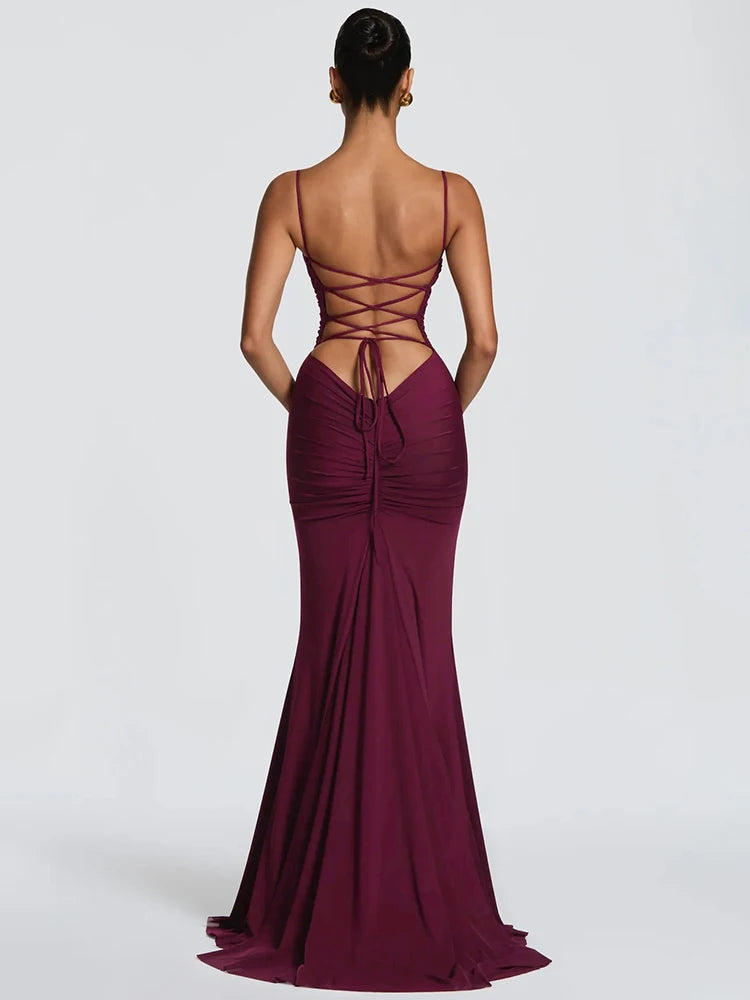 Matilda Spaghetti Strap Square-Collar Mermaid Maxi Dress