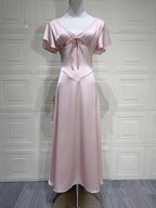 Sabrina Satin Deep-V Midi Dress