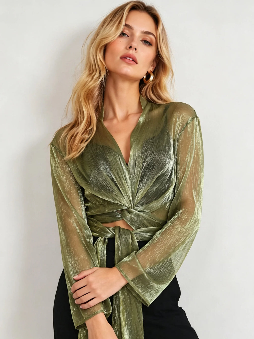 Belmont Metallic Twist-Front Blouse