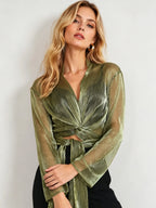 Belmont Metallic Twist-Front Blouse