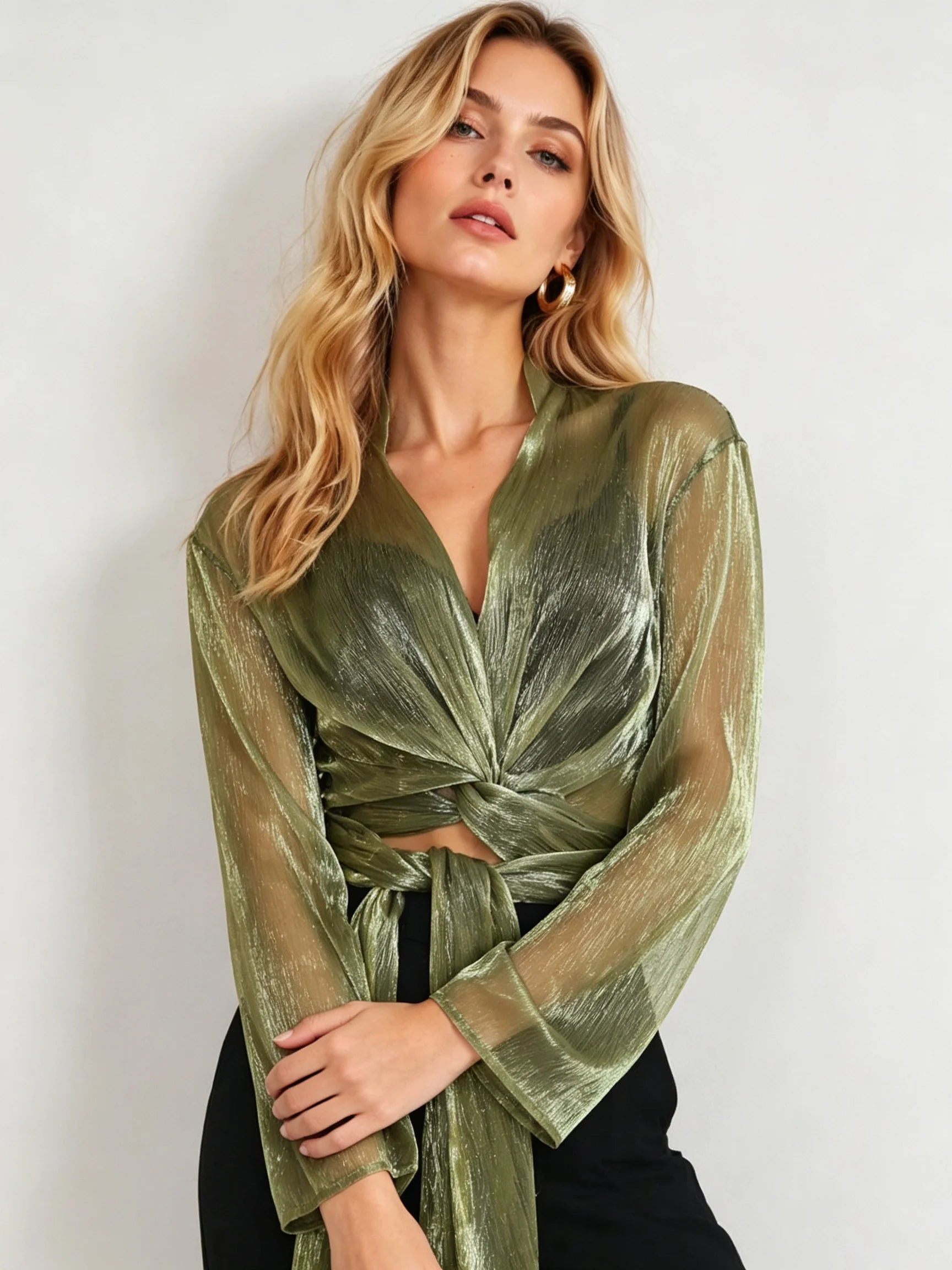 Belmont Metallic Twist-Front Blouse