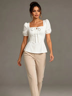 Callista Bow-Front Puff-Sleeve Blouse