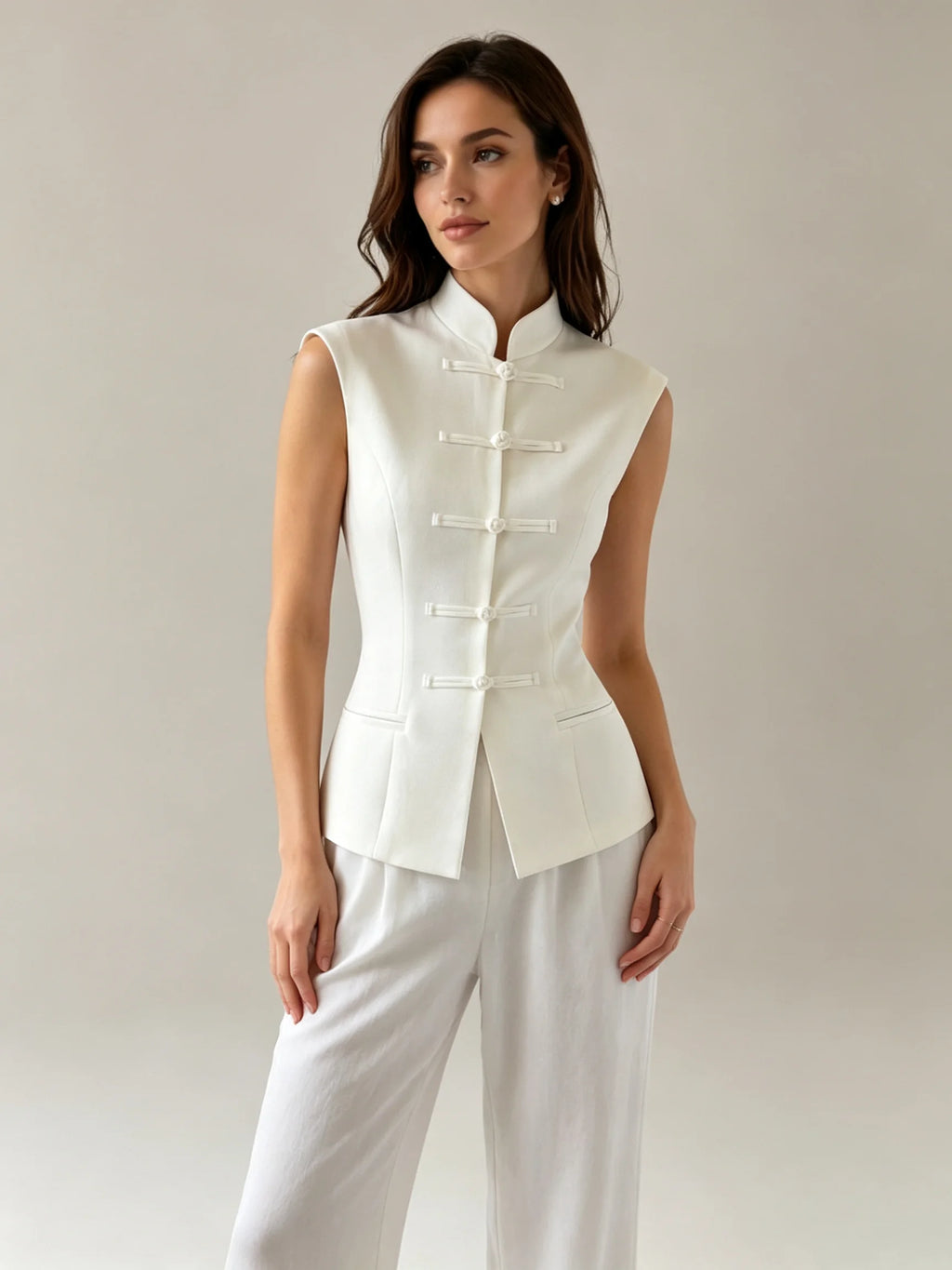 Clairemont Frog-Button Stand Collar Vest