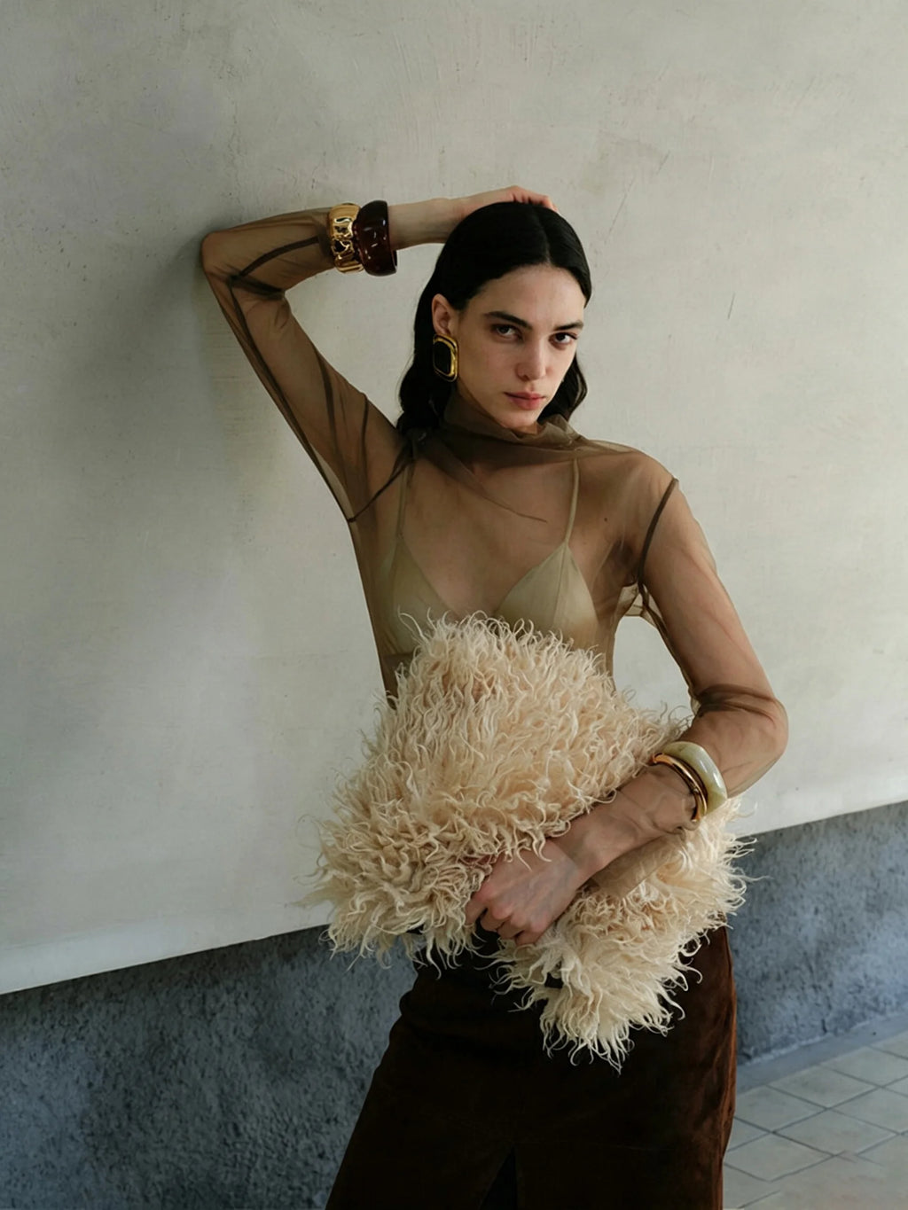 Averie Sheer Mesh Turtleneck Blouse