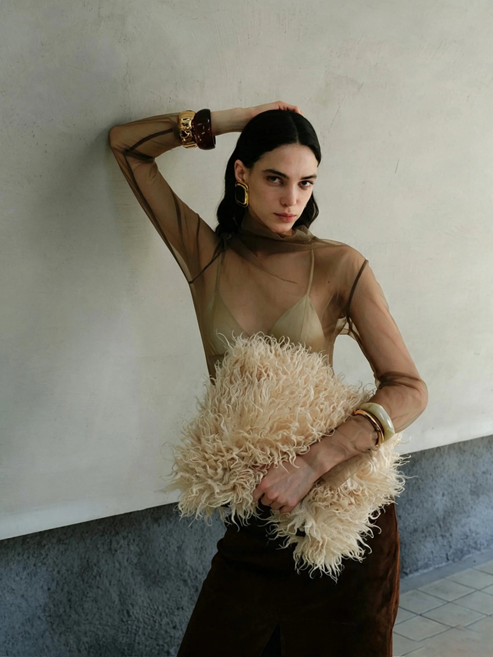 Averie Sheer Mesh Turtleneck Blouse