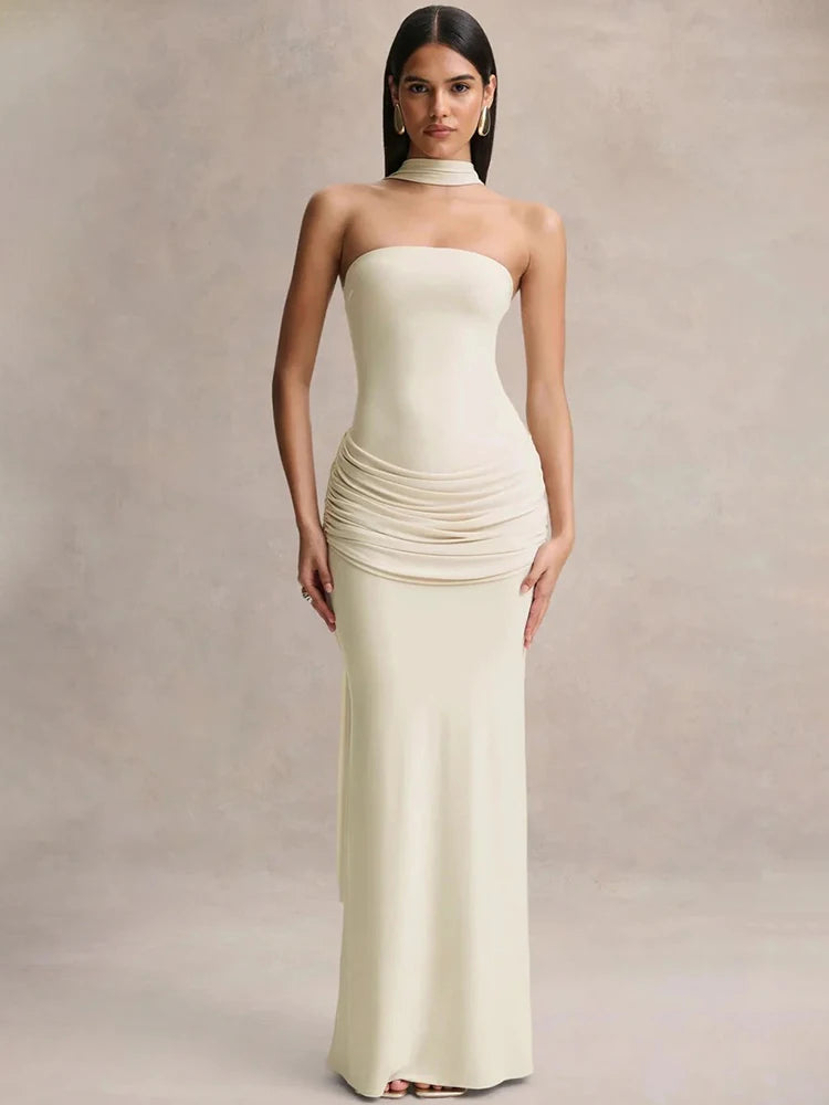 Novaline Strapless Choker Mermaid Maxi Dress