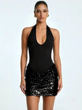 Portia Sequin Cutout Halter Mini Dress