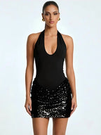 Portia Sequin Cutout Halter Mini Dress