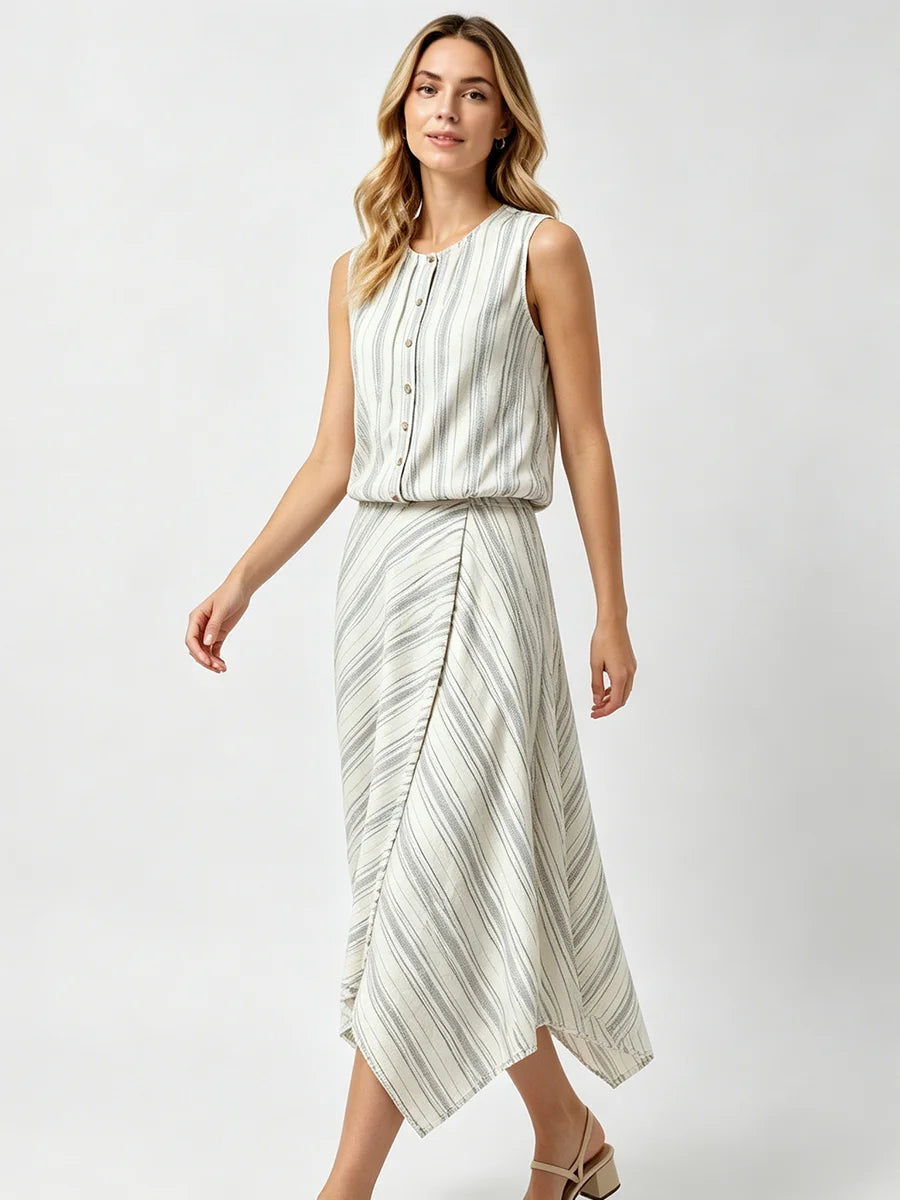 Jacinda Striped Button Top & Midi Skirt Set