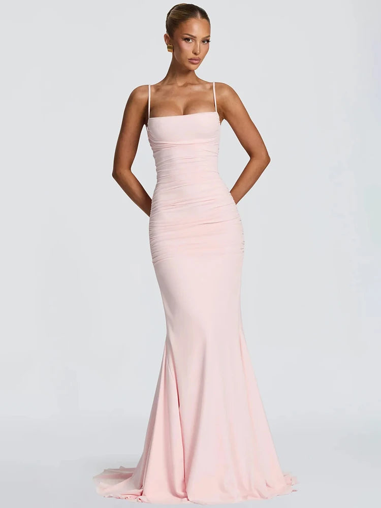 Matilda Spaghetti Strap Square-Collar Mermaid Maxi Dress
