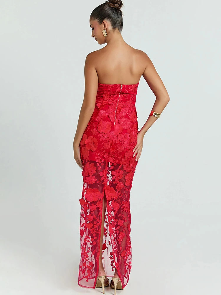 Noor Strapless Floral Lace Mermaid Gown
