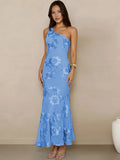 Lumen One-Shoulder Floral Applique Maxi Dress