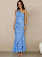 Lumen One-Shoulder Floral Applique Maxi Dress