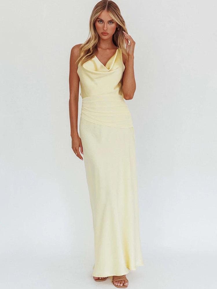 Lucienne Satin Cowl-Neck Backless Maxi Dress