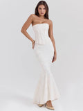 Meline Off-Shoulder Lace-Up Crop Top & Maxi Skirt Set