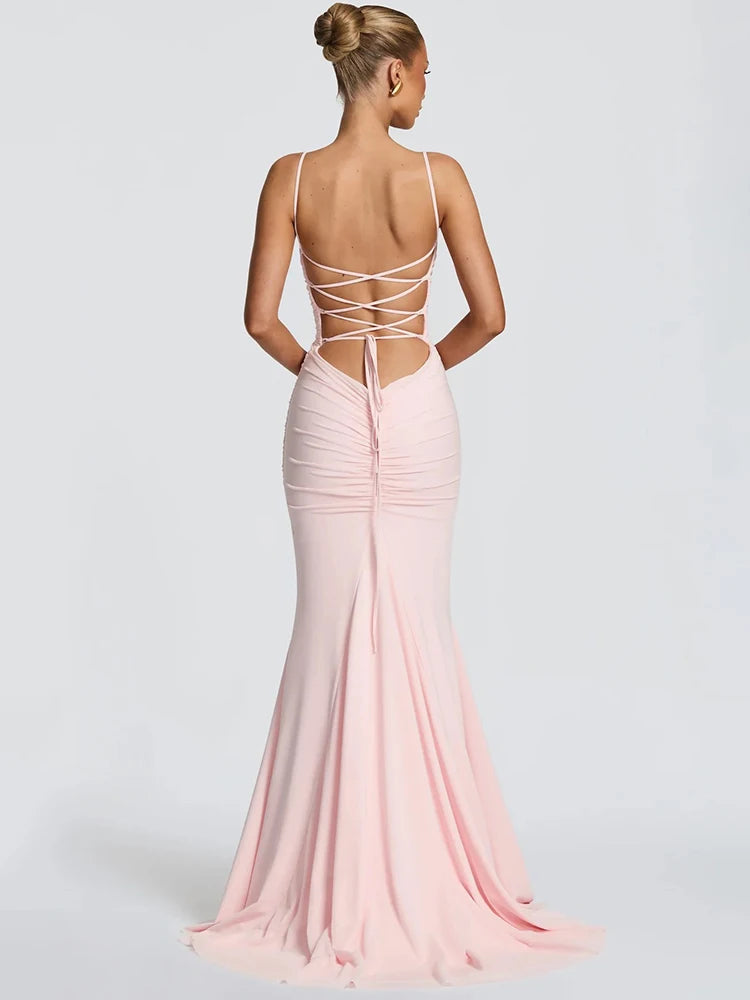 Matilda Spaghetti Strap Square-Collar Mermaid Maxi Dress