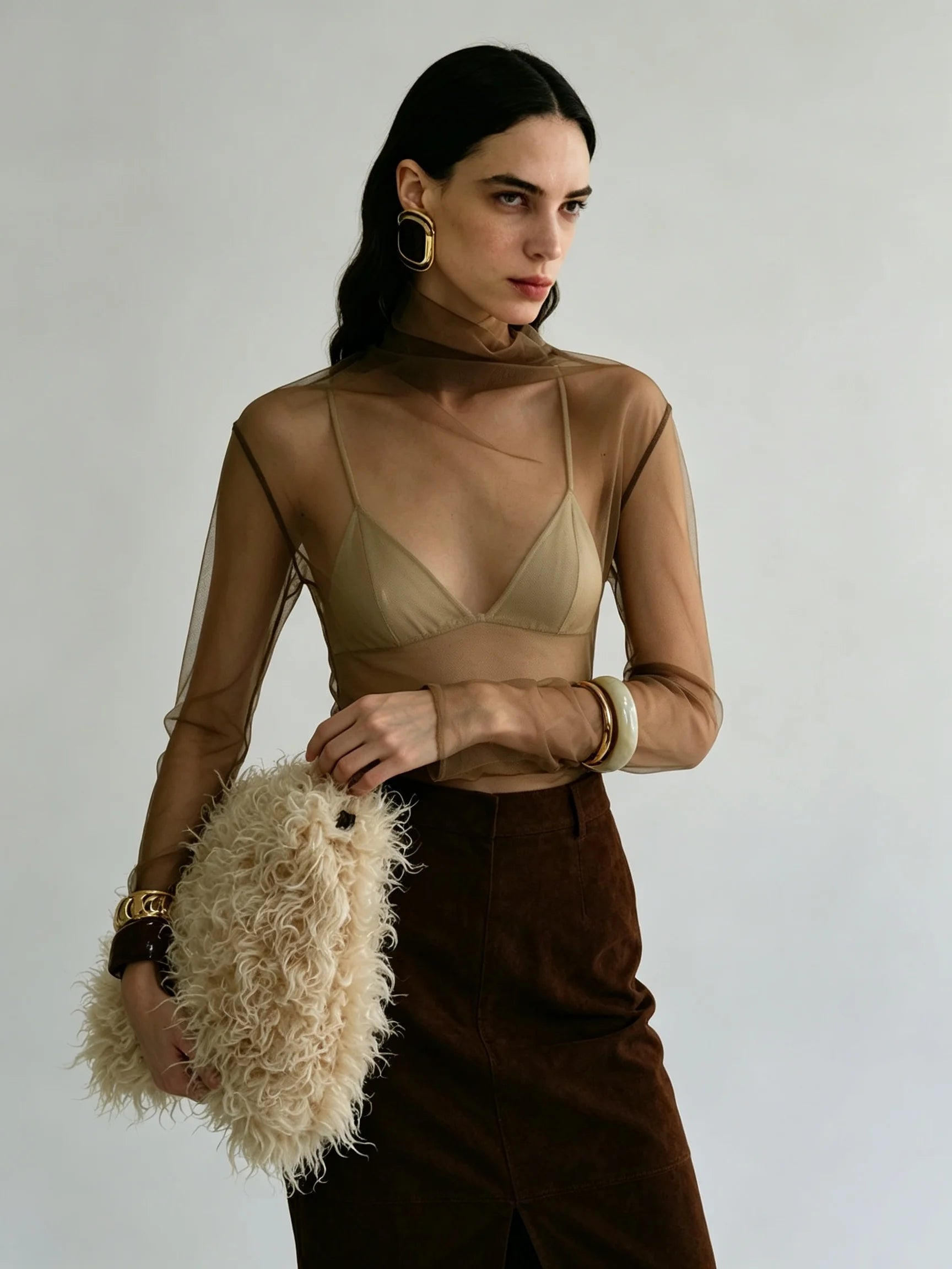 Averie Sheer Mesh Turtleneck Blouse