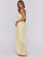 Ludivine Strapless Mesh Ruffle Gown