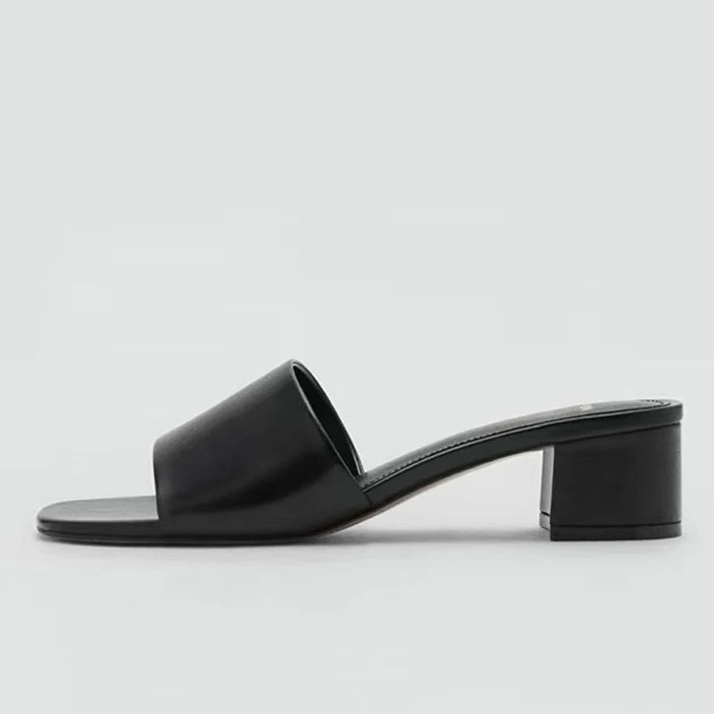 Adeline Leather Block-Heel Mule