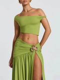 Meridian Metal-Trim Crop Top & Maxi Skirt Set