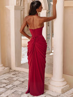 Nadia Halter Deep-V Slit Maxi Dress