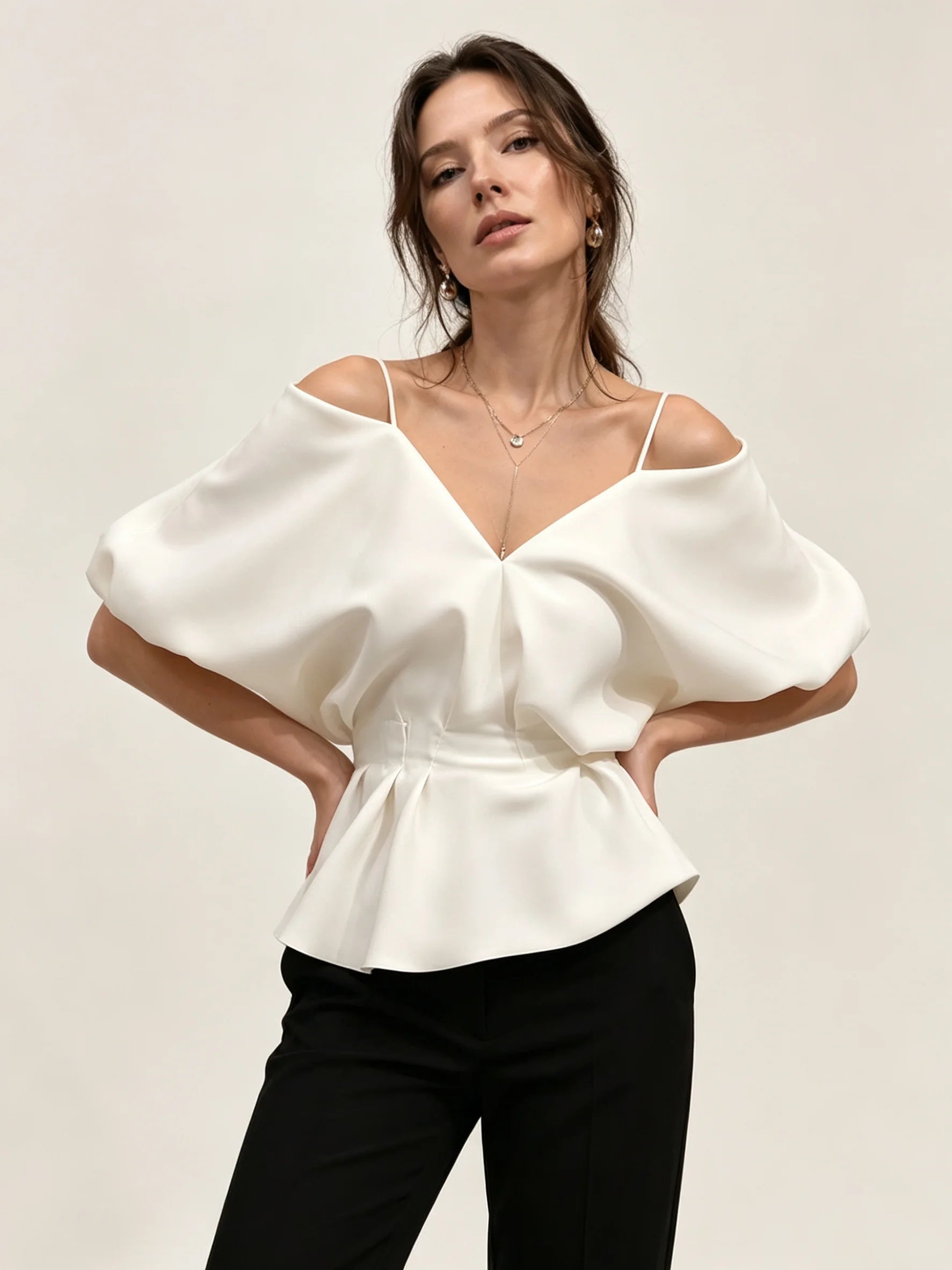 Brielle Satin Off-Shoulder Blouse