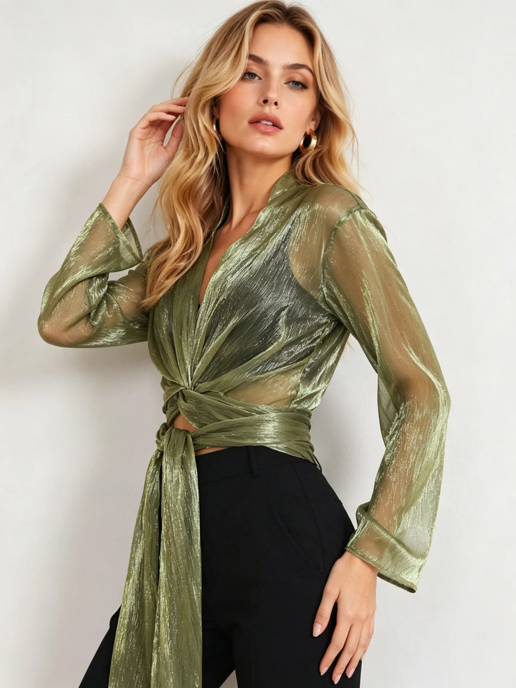 Belmont Metallic Twist-Front Blouse
