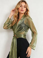 Belmont Metallic Twist-Front Blouse
