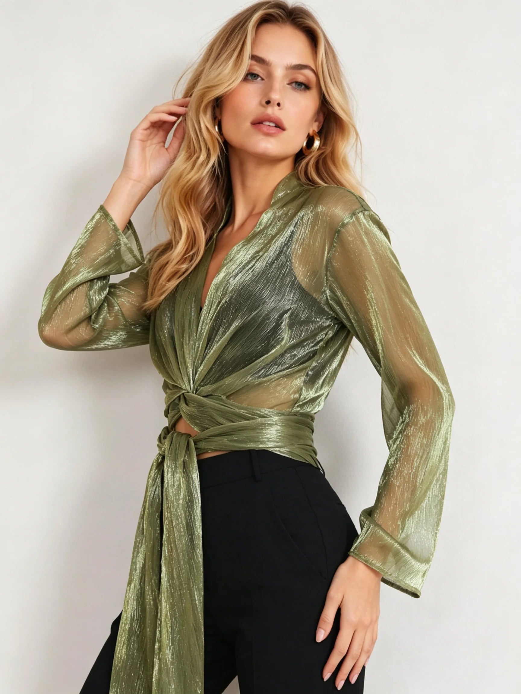 Belmont Metallic Twist-Front Blouse