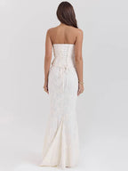 Meline Off-Shoulder Lace-Up Crop Top & Maxi Skirt Set