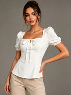 Callista Bow-Front Puff-Sleeve Blouse