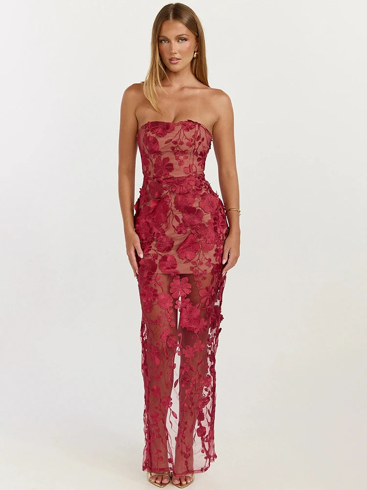 Noor Strapless Floral Lace Mermaid Gown