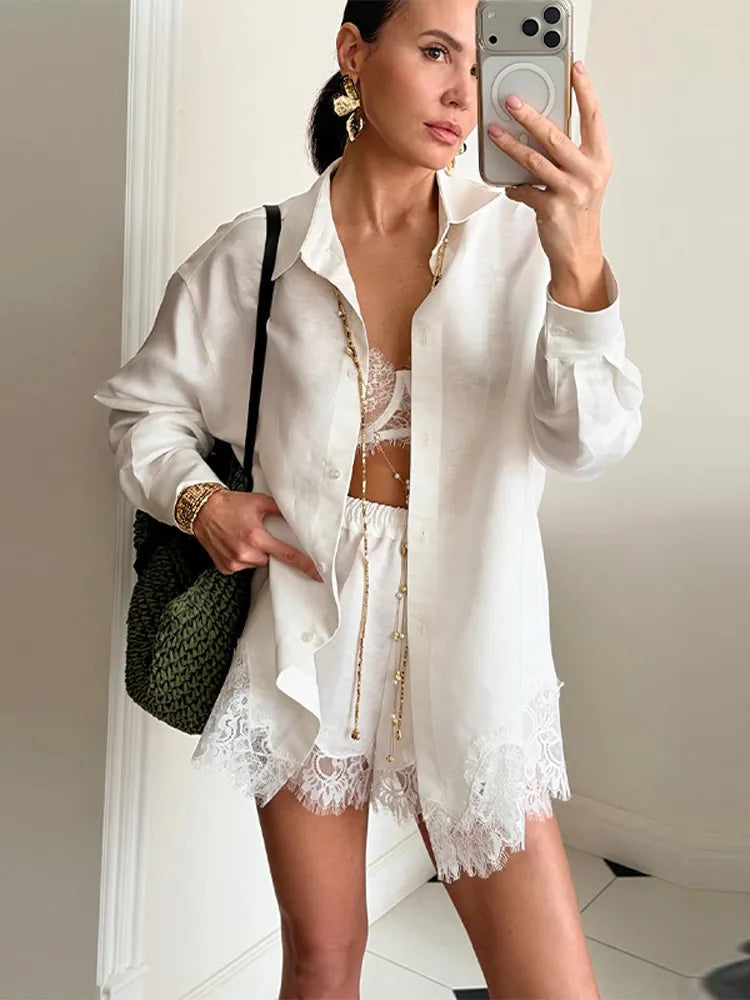 Lace-Trim Blouse Set – Fira