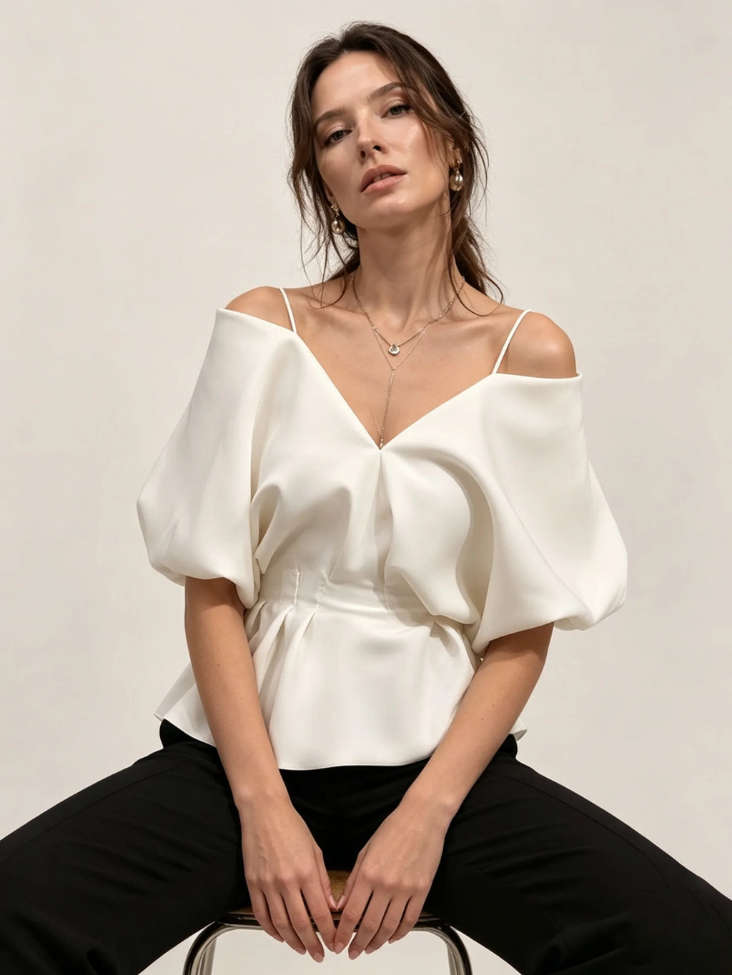 Brielle Satin Off-Shoulder Blouse