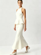 Josette Halter Peplum Fishtail Midi Dress