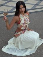 Rosetta Floral Lace-Up Maxi Dress