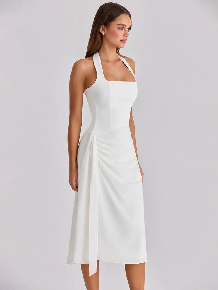 Marseille White Halter Midi Dress