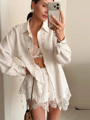 Lace-Trim Blouse Set – Fira